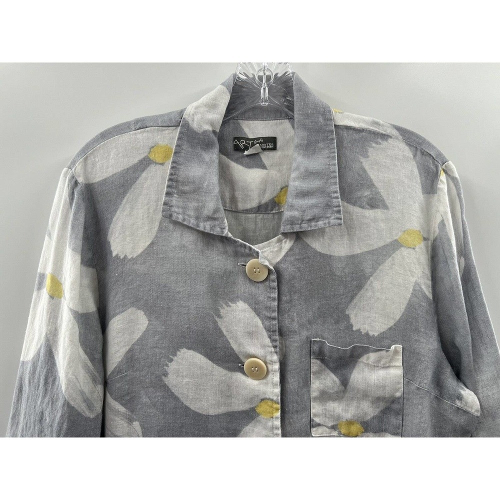 Simply Art By Dolcezza Women’s Linen Button Up Daisy Abstract Floral Size PL - Picture 2 of 8